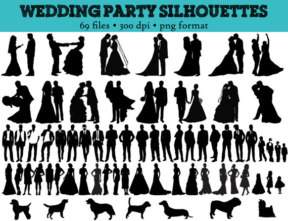 69 Wedding Party Silhouettes - Wedding Party Clipart 69 Wedding Party Silhouettes - Wedding Party Clipart