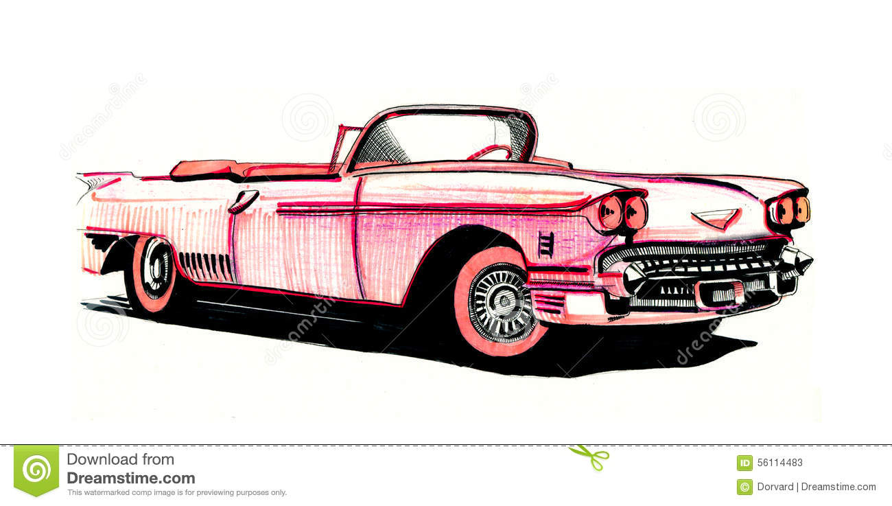 Pink Cadillac, hand drawing. - Cadillac Clipart Pink Cadillac, hand drawing. - Cadillac Clipart