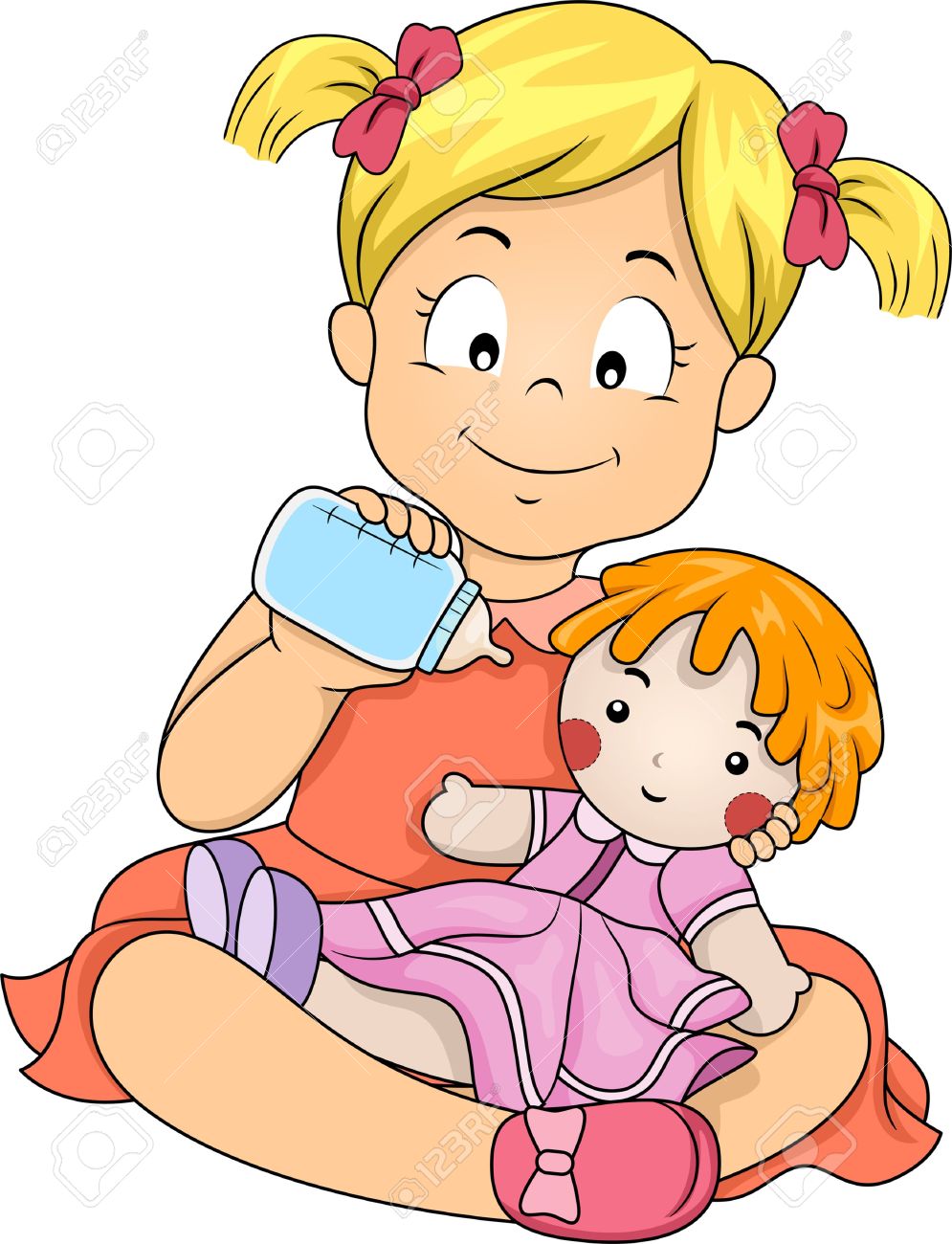 Baby Doll: Illustration Of A Little Girl-baby doll: Illustration of a Little Girl Feeding Her Doll with Milk-7