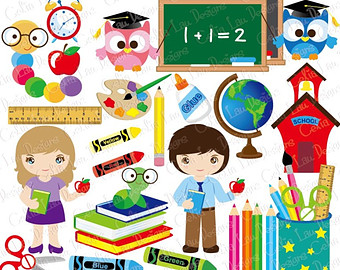 Back To School Clip Art, Back To School -Back to school clip art, Back to school Clipart and paper set (CG059) School  supplies / Digital Clipart school day / INSTANT DOWNLOAD-1