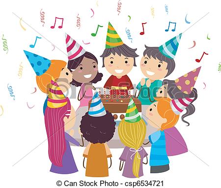 ... Birthday Party - Illustration Of Kid-... Birthday Party - Illustration of Kids Gathered Around a.-11