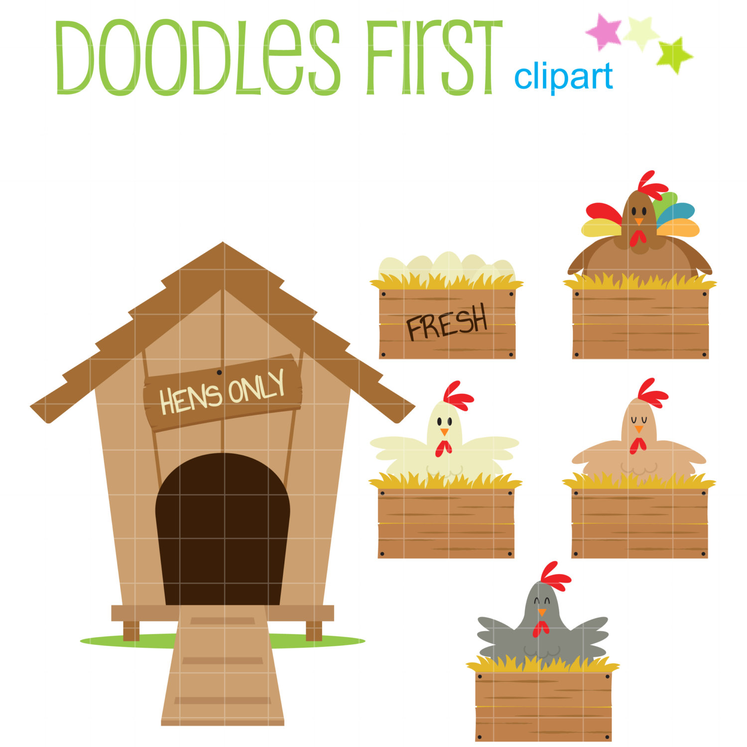 Chicken Coop Set Digital Clip Art For Sc-Chicken Coop Set Digital Clip Art for Scrapbooking Card Making Cupcake  Toppers Paper Crafts-9