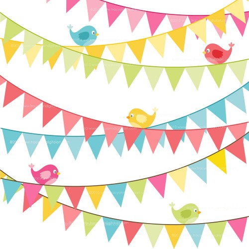 Clip Art - Birthday Flag Banner Bright C-Clip Art - Birthday flag banner Bright colors set 6-8