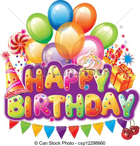 Clip Art Vector Of Happy Birthday Text W-Clip Art Vector Of Happy Birthday Text With Party Element Csp12298660-8