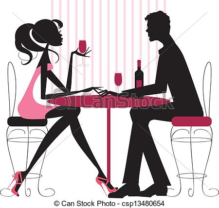 ... Couple Sharing Romantic Dinner - Sil-... Couple sharing romantic dinner - Silhouete in pinks and.-1