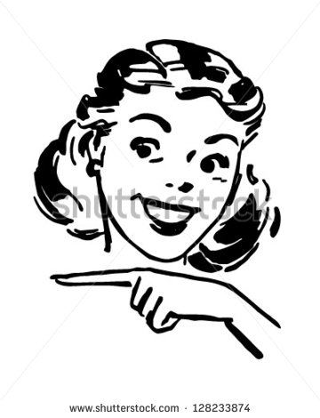Cute Gal Pointing - Retro Clipart Illust-Cute Gal Pointing - Retro Clipart Illustration-5