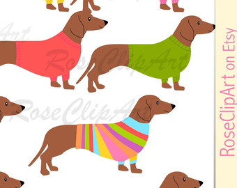 Dachshund Clipart - Instant Download - D-dachshund clipart - instant download - dachshund dog with sweater clip art png - commercial use allowed - for dog lovers - rainbow color dog-6