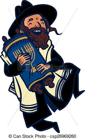 ... Funny Cartoon Jewish Man Dancing Wit-... Funny cartoon jewish man dancing with Torah. Vector.-3
