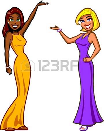 Game Show: Beautiful Blonde Caucasian An-game show: Beautiful Blonde Caucasian and Black Game Show Hostesses Making TV Gestures Illustration-3