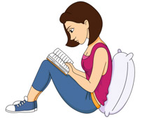 Girl Leaning Against Pillow Reading Book-Girl Leaning Against Pillow Reading Book Clipart Size: 81 Kb-5
