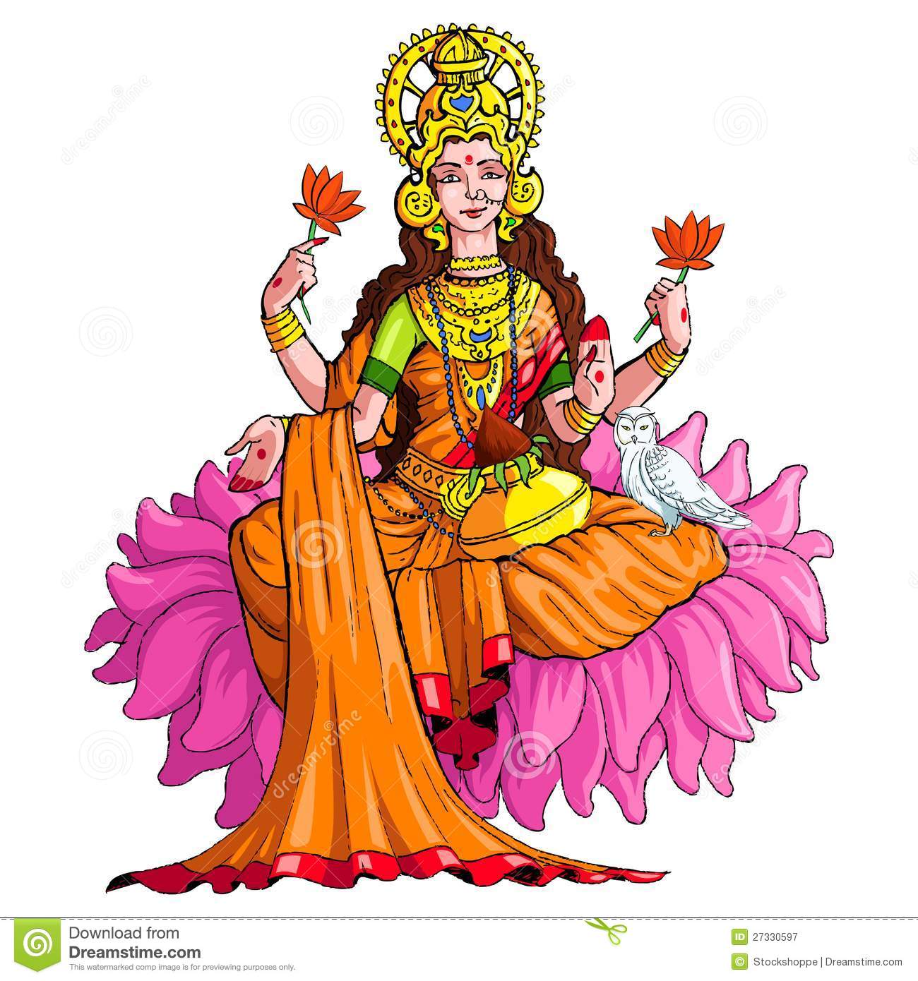 Goddess Lakshmi. Vector Illustration Of -Goddess Lakshmi. Vector illustration of godess lakshmi against white  background Royalty Free Stock Photography-6