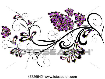 Clipart - Decorative Branch With Lilac F-Clipart - Decorative branch with lilac flower. Fotosearch - Search Clip Art,  Illustration Murals-5