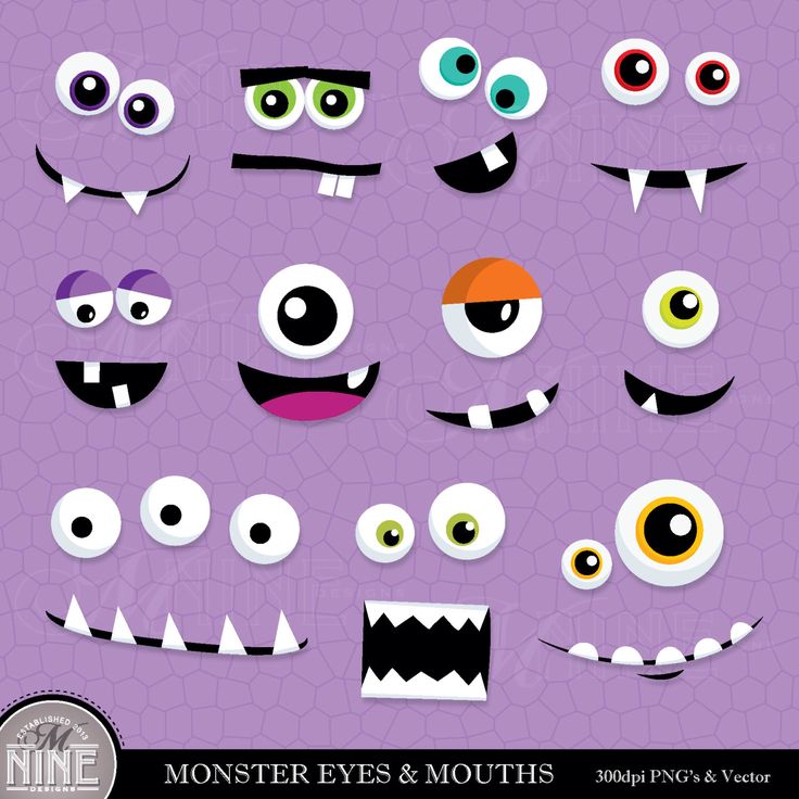 MONSTER EYES U0026amp; MOUTHS Clip Art D-MONSTER EYES u0026amp; MOUTHS Clip Art Digital Clipart, Instant Download, Monster Faces Clipart Vector-10