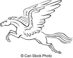 ... Pegasus - Black And White Line Art I-... Pegasus - Black and white line art image of a winged horse.-1