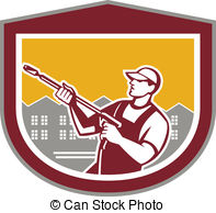 ... Pressure Washer Cleaner Worker Retro-... Pressure Washer Cleaner Worker Retro Shield - Illustration.-10