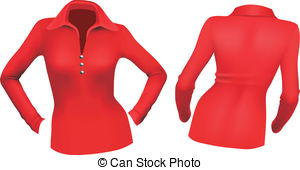 ... Red Blouse With Long Sleeves In Fron-... Red blouse with long sleeves in front and back view.-17