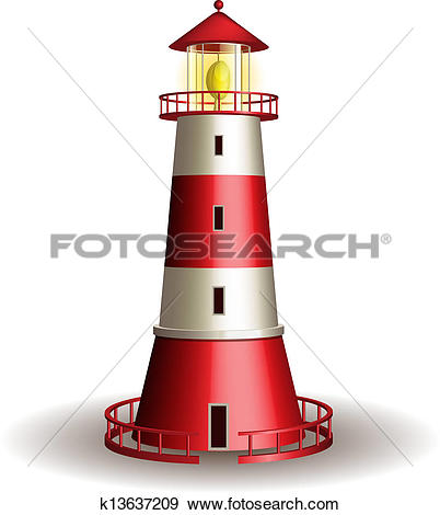 Red Lighthouse Isolated On White Backgro-Red lighthouse isolated on white background.-14