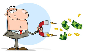 Salesman Clipart Image: Cartoon Salesman-Salesman Clipart Image: Cartoon Salesman with Money Attracting Magnet-11