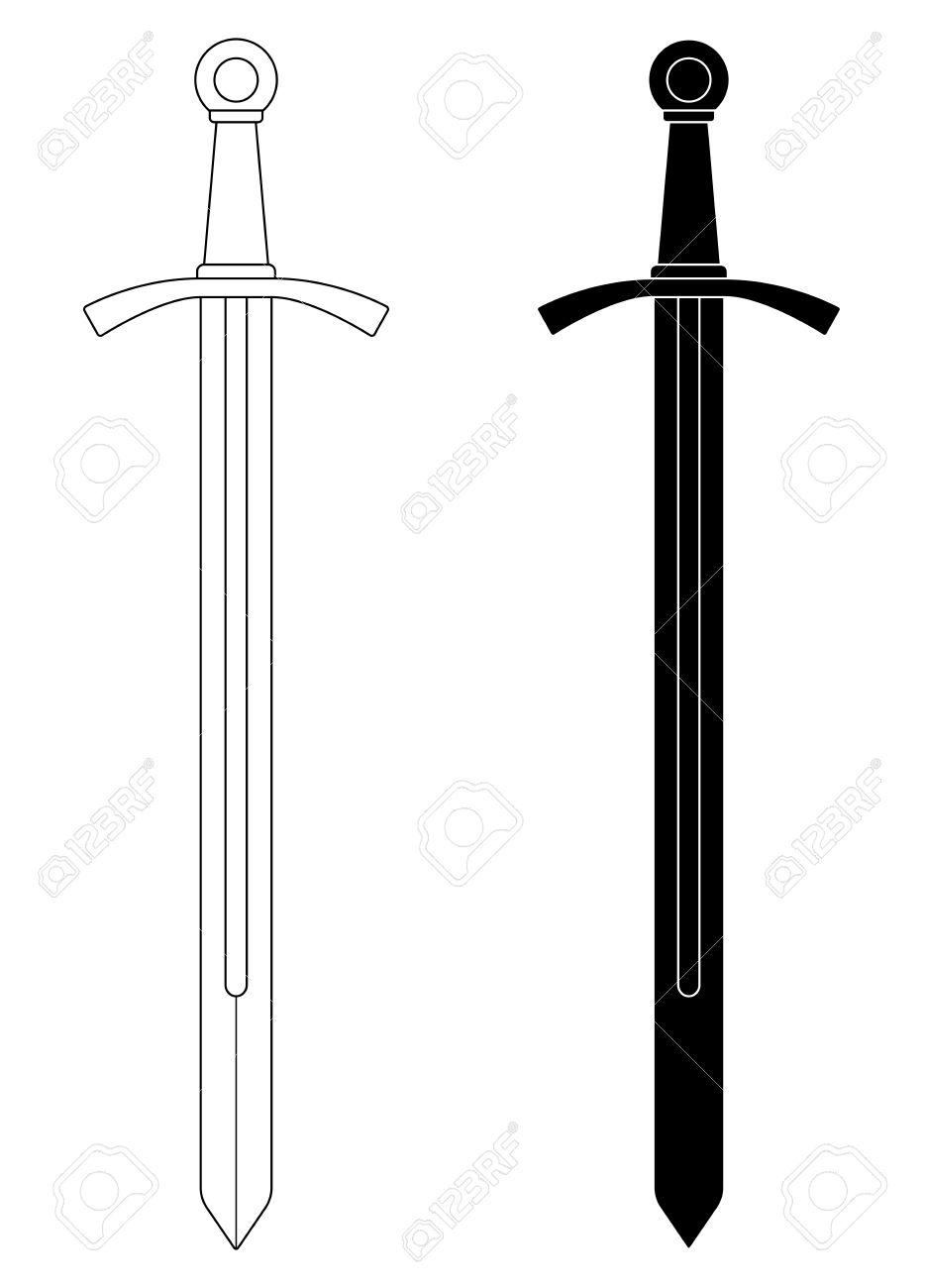 One-handed Medieval Knight Vector Sword -One-handed medieval knight vector sword clip art illustration isolated on  white. Contour,-10