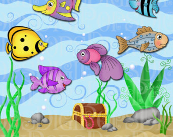 Under The Sea Digital Clip Art Set -Pers-Under the Sea Digital Clip Art Set -Personal and Commercial- Fish, Sea, Ocean, Fish Tank, Aquarium, Treasure Chest, Instant Download-17