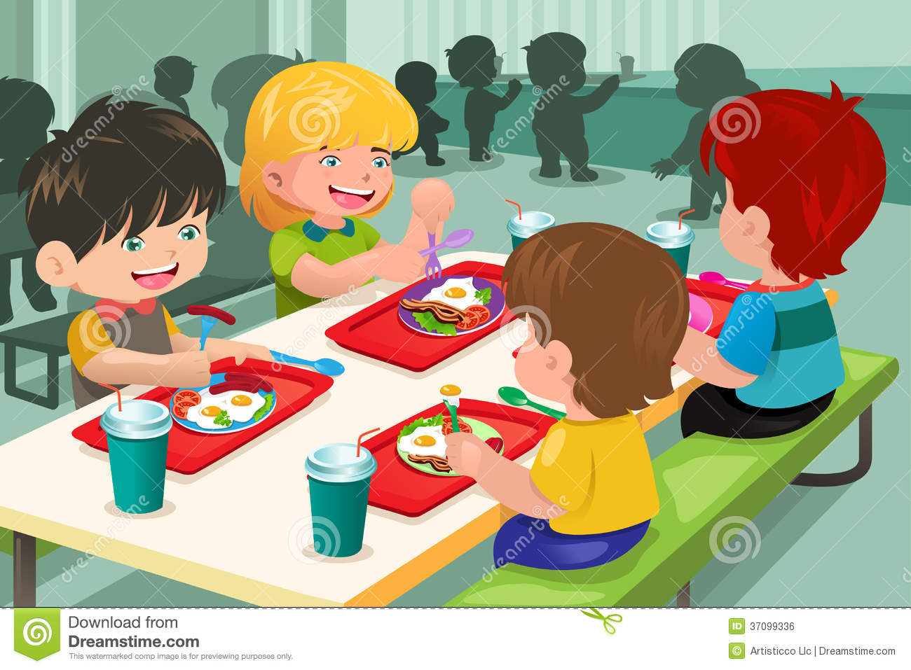 Vector Illustration Of Elementary Studen-Vector Illustration Of Elementary Students Eating Lunch In Cafeteria-18