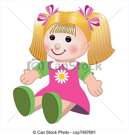 Vector Illustration Of Girl Doll - Blond-Vector illustration of girl doll - Blonde girl doll toy in.-18
