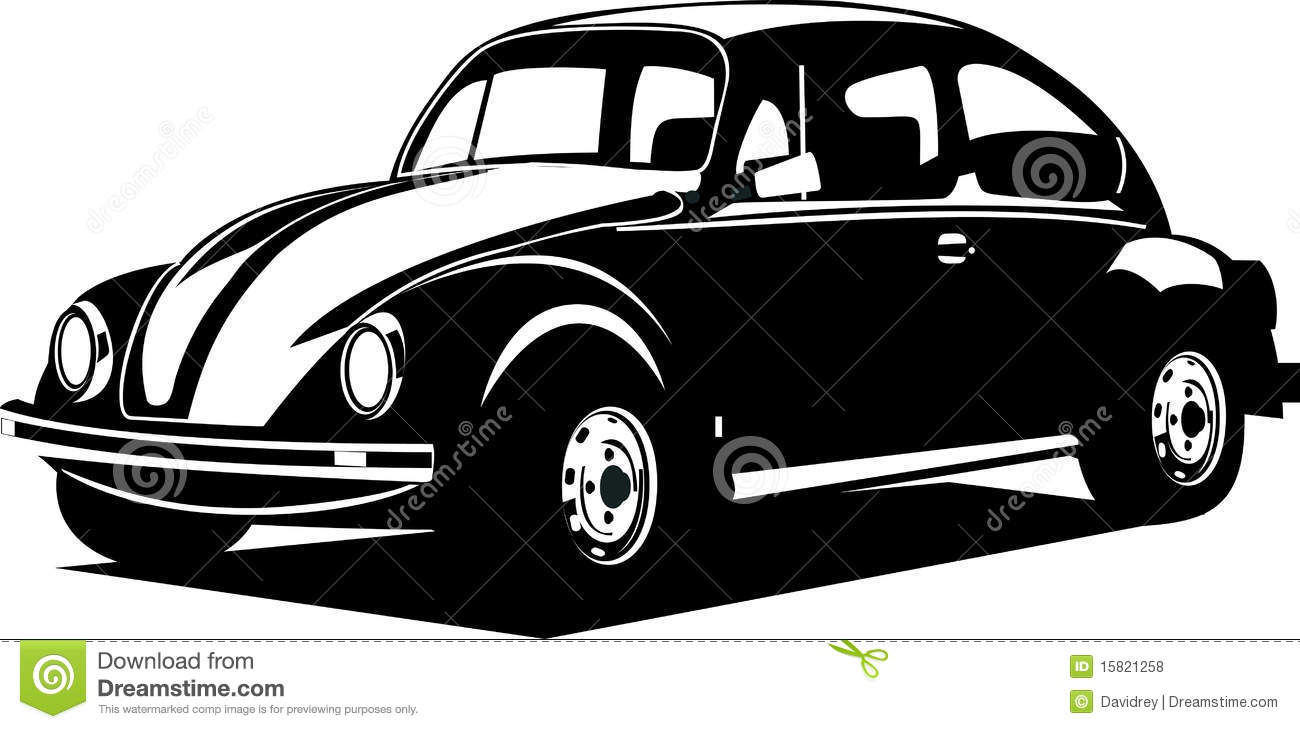 Black And White Volkswagen Beetle. A Vec-Black and white volkswagen beetle. A vector illustration of a volkswagen  beetle silhouette car Royalty-1