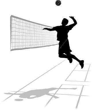 Volleyball Clipart Of Volleyball Player -volleyball clipart of volleyball player spking the ball over the net in  black and white-17